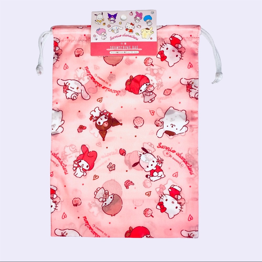 🛍 Hello Kitty Sanrio Characters Pink Drawstring Bag Satchel - NEW